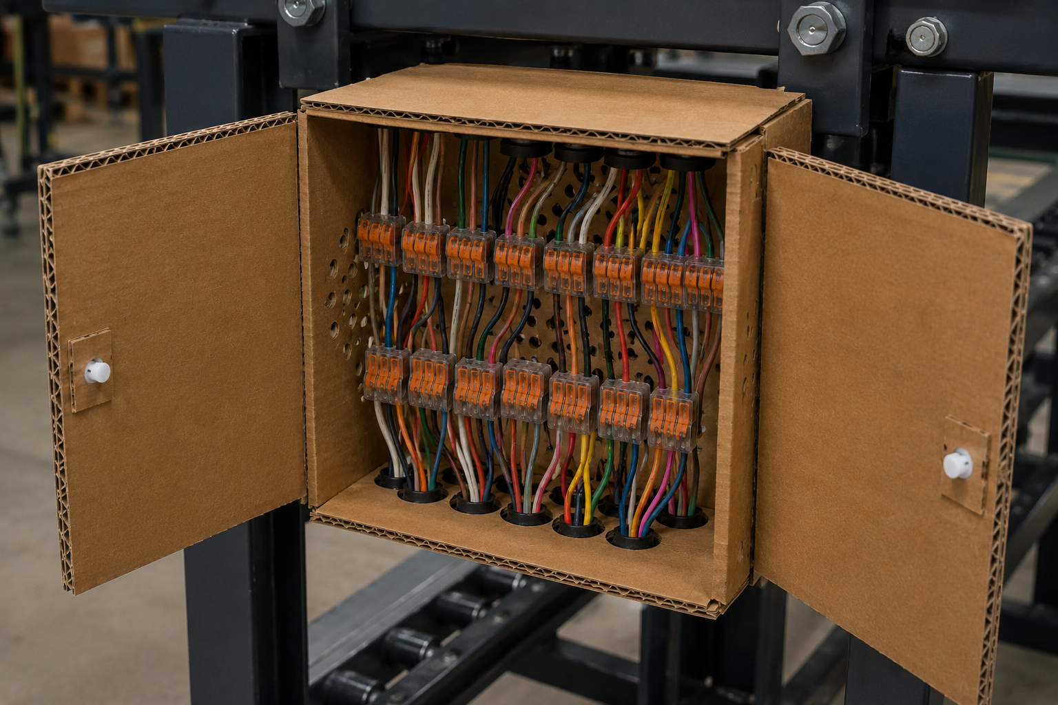 CBJB-03 cardboard junction box packed with many top and bottom wires